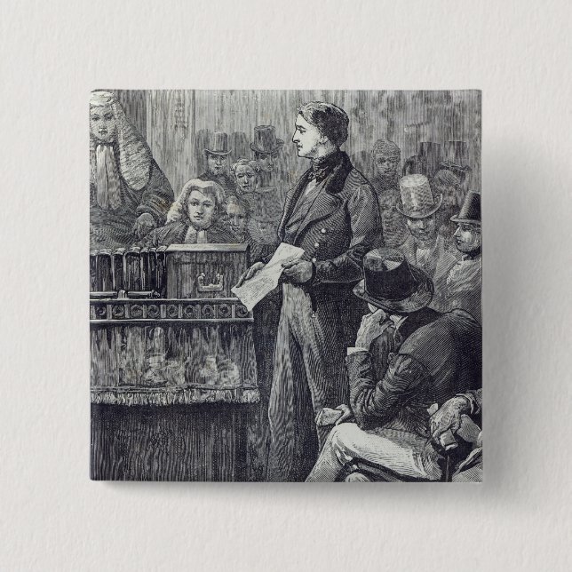 Mr Gladstone delivering his Maiden Speech 15 Cm Square Badge (Front)