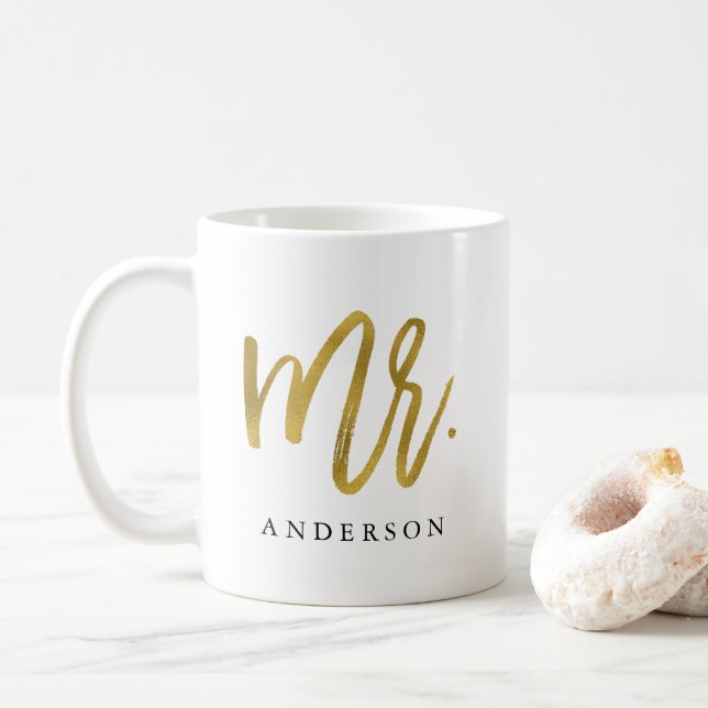 Mr. gold calligraphy personalised coffee mug (With Donut)