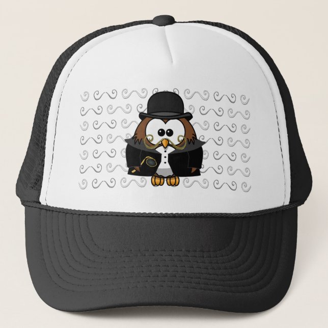 Mr. Gold Moustache Owl Trucker Hat (Front)
