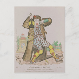 Mr Grimaldi as Clown, illuminating the Postcard