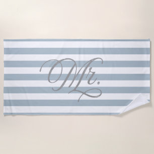 Mr   Groom Slate Blue Striped Beach Towel