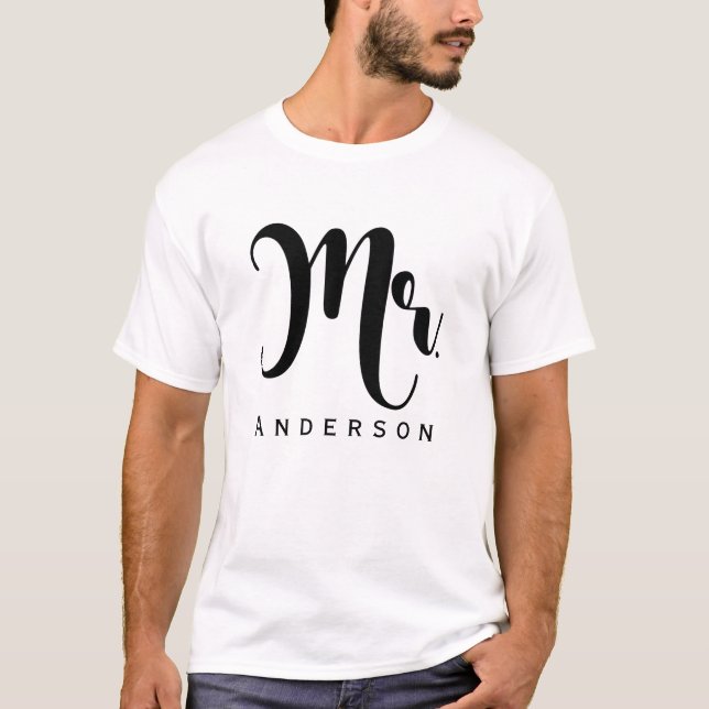 MR. Groom Trendy Modern Script Wedding Party T-Shirt (Front)
