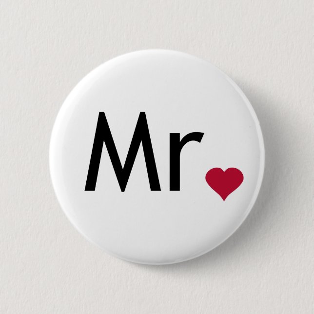 Mr - half of Mr and Mrs set 6 Cm Round Badge (Front)