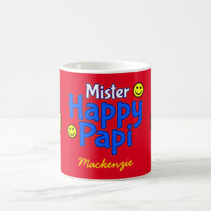 Mr Happy Papi with Smile Emojis and Name on RED Coffee Mug