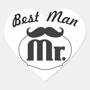 Mr. Hipster Funny Moustache Best Man Heart Sticker