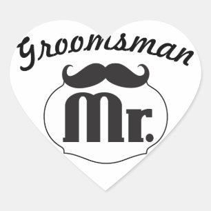 Mr. Hipster Funny Moustache Groomsman Heart Sticker