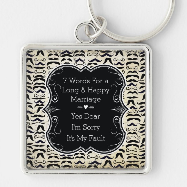 Mr. Hipster Mustache 7 Words Happy Marriage Key Ring (Front)