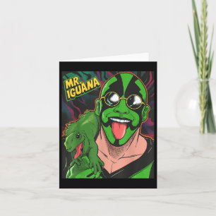 Mr Iguana Tongue Out Funny Lizard Wrestler Cartoon Card