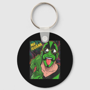 Mr Iguana Tongue Out Funny Lizard Wrestler Cartoon Key Ring