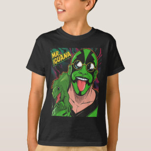 Mr Iguana Tongue Out Funny Lizard Wrestler Cartoon T-Shirt