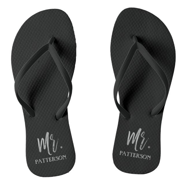 Mr. Last Name Flip Flops with Silver Foil (Footbed)
