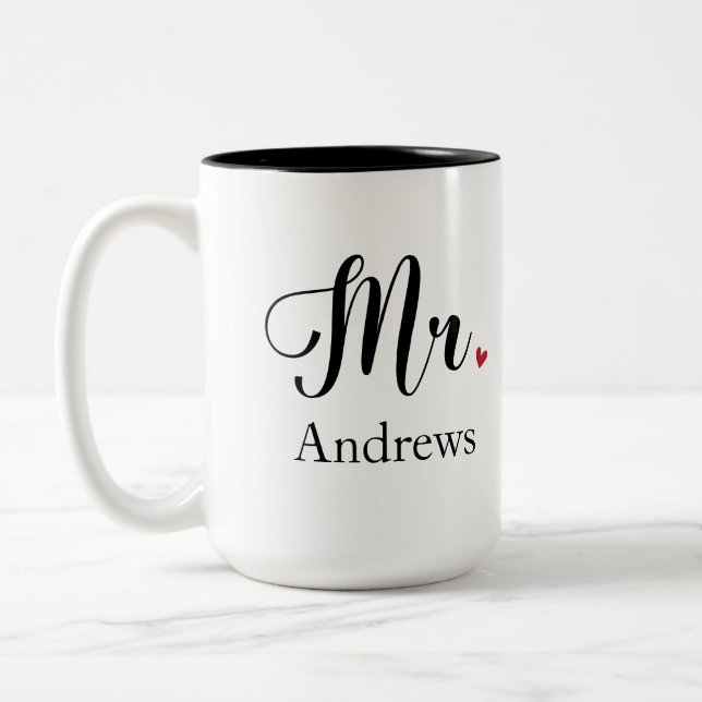 Mr Last Name Matching Couple Gift Husband Groom Two-Tone Coffee Mug (Left)