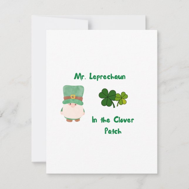 Mr. Leprechaun in the Clover Patch on a  Holiday Card (Front)