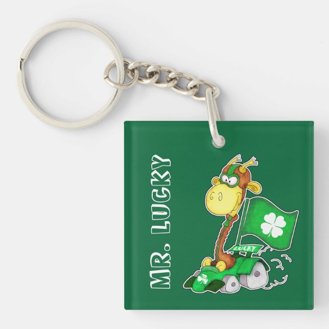 Mr. Lucky. Funny Giraffe St.Patrick's Day Gift Key Ring (Front)
