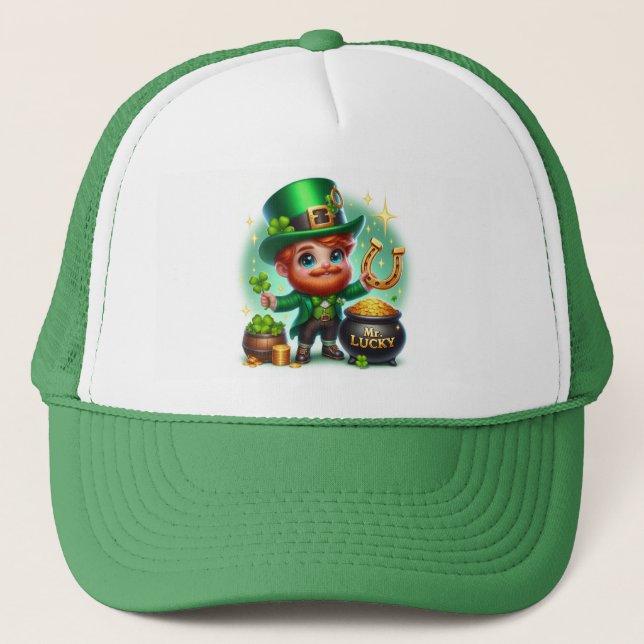 Mr. Lucky St Patrick's Day Leprechaun Trucker Hat (Front)