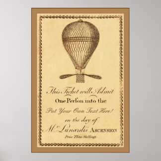 Mr. Lunardi's Ascension ~ 1784 ~ Vintage English Poster