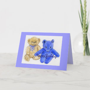 Mr. McCuddles and Blue Bear Happy Birthday Card