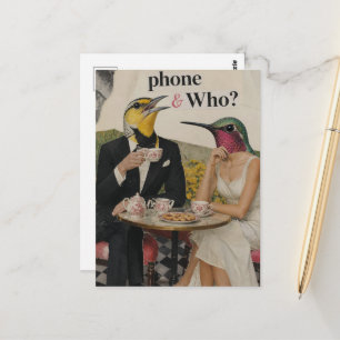 Mr. Meadowlark and Ms. Hummingbird having Tea Postcard