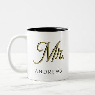 Mr Modern Black Script Personalized Wedding  Two-Tone Coffee Mug