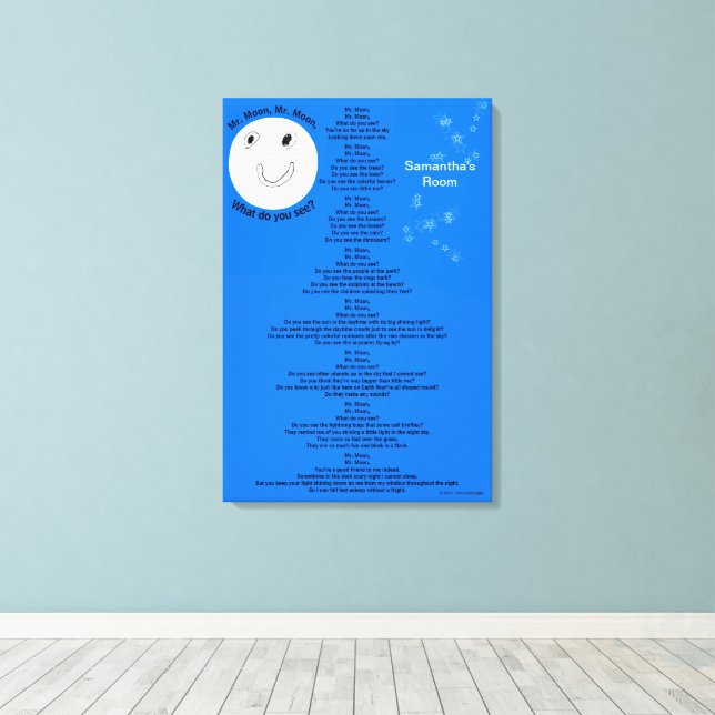 Mr Moon Blue White Stars Name 18" x 27" Canvas Print (Insitu(Wood Floor))