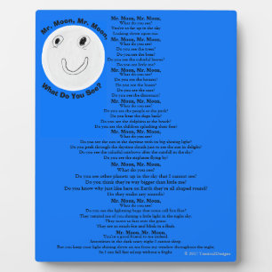 Mr. Moon Children's Poem Blue Black Plaque
