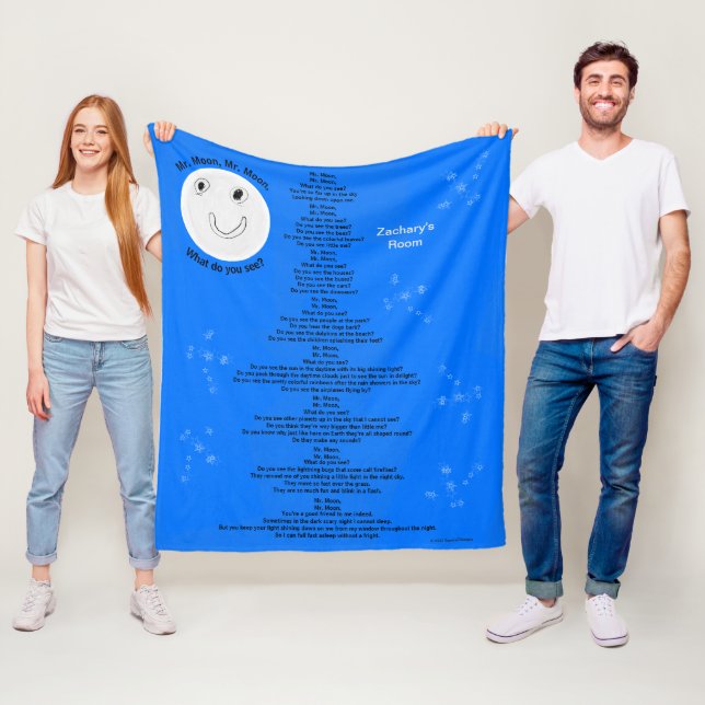 Mr. Moon Children's Poem Personalised Name Fleece Blanket (In Situ)