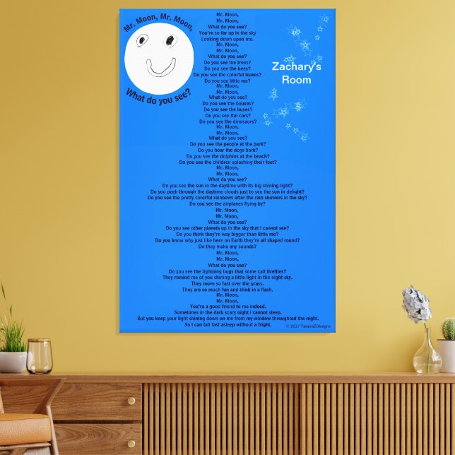 Mr. Moon Poem Blue Stars Name 32" x 48" Canvas Print (Insitu(LivingRoom))