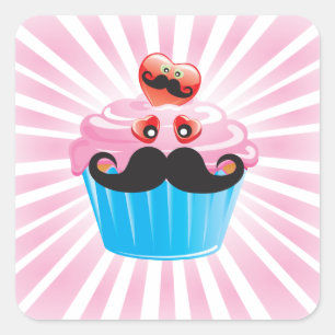 Mr. Moustache Cupcake Square Sticker