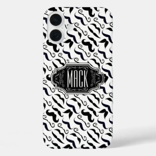 Mr. Moustache Hipster Pattern iPhone 16 Plus Case