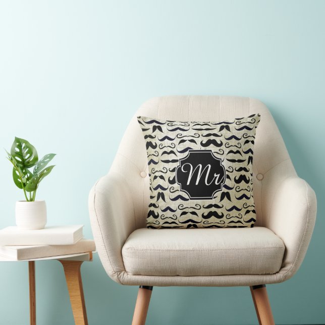 Mr. Moustache Hipster Pattern Cushion (Chair)
