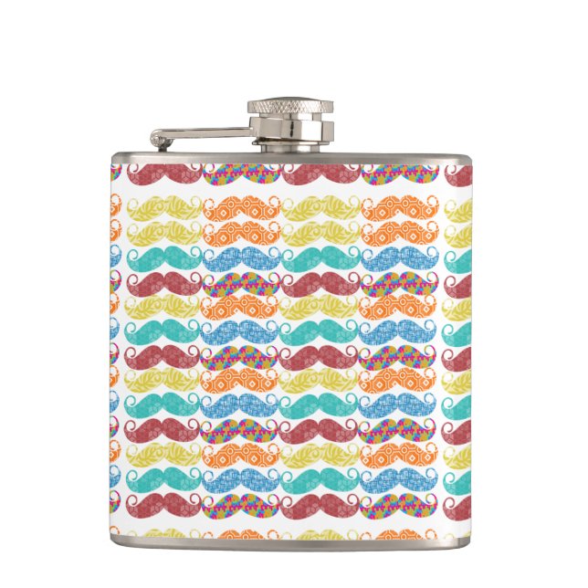 Mr. Moustache Hipster Pattern Hip Flask (Front)