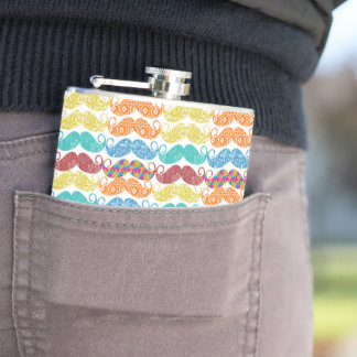 Mr. Moustache Hipster Pattern Hip Flask