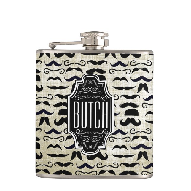 Mr. Moustache Hipster Pattern Hip Flask (Front)