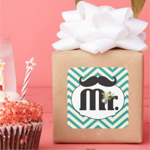 Mr. Moustache Hipster Pattern Square Sticker