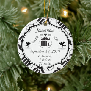 Mr. Moustache Lil Man Baby Boy Stats Ceramic Tree Decoration