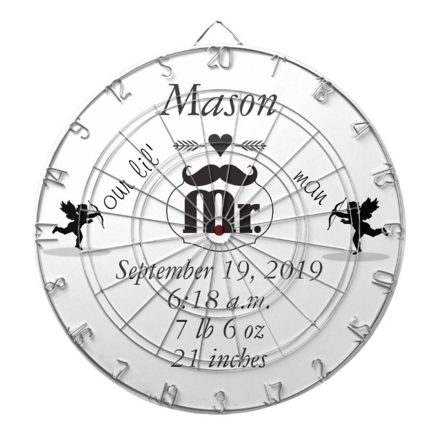 Mr. Moustache Lil Man Baby Boy Stats Dartboard (Front)