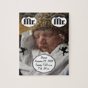 Mr. Moustache Lil Man Baby Boy Stats Jigsaw Puzzle