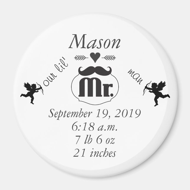 Mr. Moustache Lil Man Baby Boy Stats Magnet (Front)