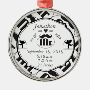 Mr. Moustache Lil Man Baby Boy Stats Metal Tree Decoration