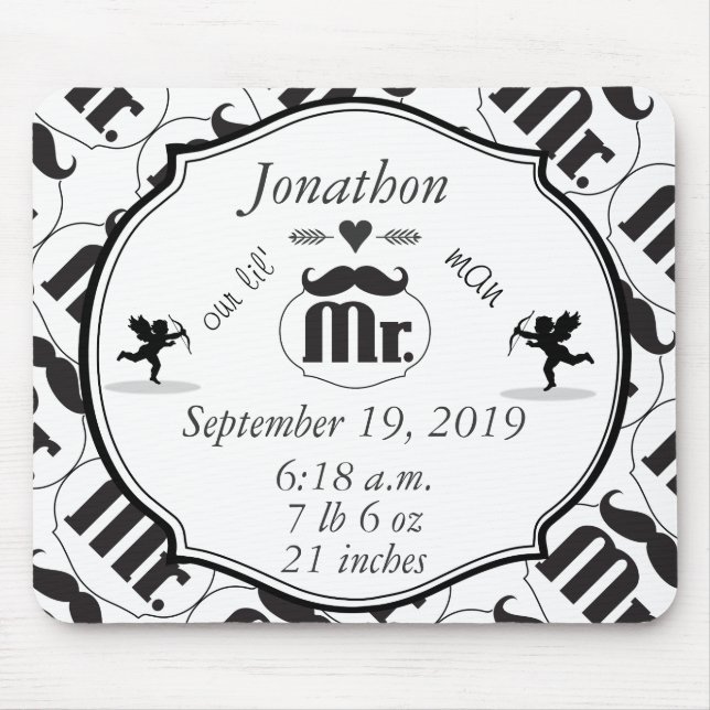 Mr. Moustache Lil Man Baby Boy Stats Mouse Mat (Front)