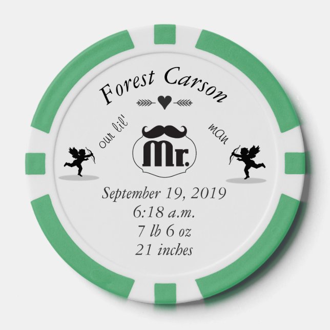 Mr. Moustache Lil Man Baby Boy Stats Poker Chips (Front)