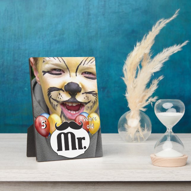 Mr. Moustache Lil Man Boy's Retro Birthday Plaque (Side)