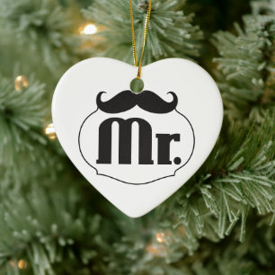 Mr. Moustache Retro Vintage Hipster Ceramic Tree Decoration