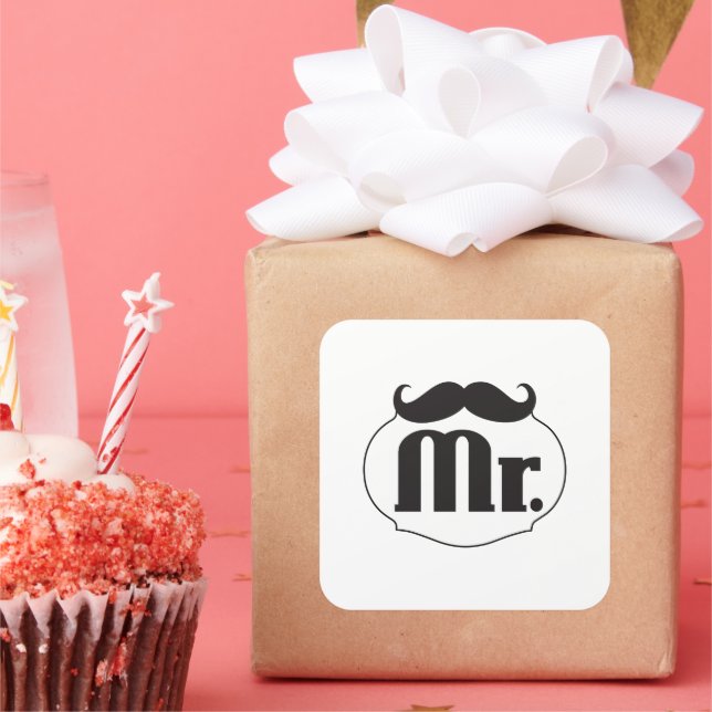 Mr. Moustache Retro Vintage Hipster Gifts Square Sticker (Party)