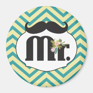 Mr. Moustache Yellow and Green Magnet