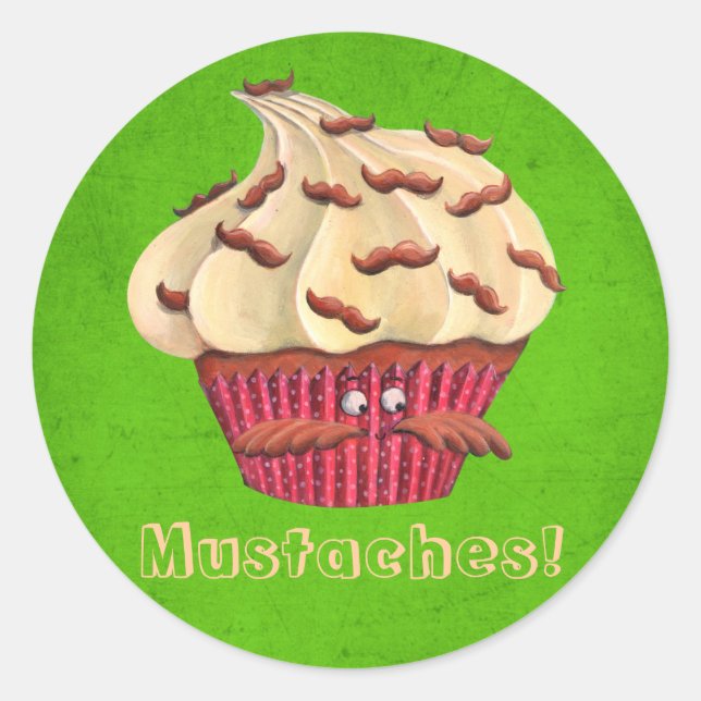 Mr Moustached Cupcake Classic Round Sticker (Front)