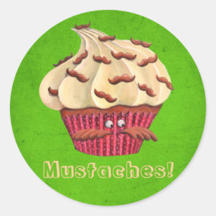 Mr Moustached Cupcake Classic Round Sticker