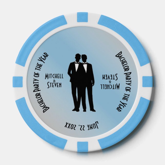 Mr. & Mr. Bachelor Party Blue Poker Chips (Front)