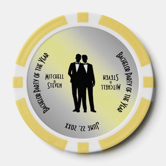 Mr. & Mr. Bachelor Party Yellow Poker Chips (Front)