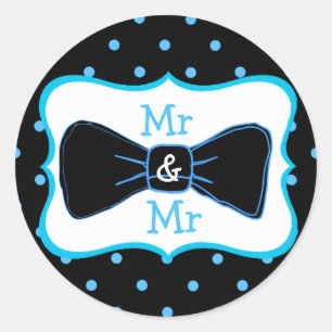 Mr & Mr Black Blue Bowtie Wedding Stickers
